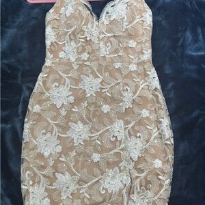Strapless Floral Lace Dress in Cream